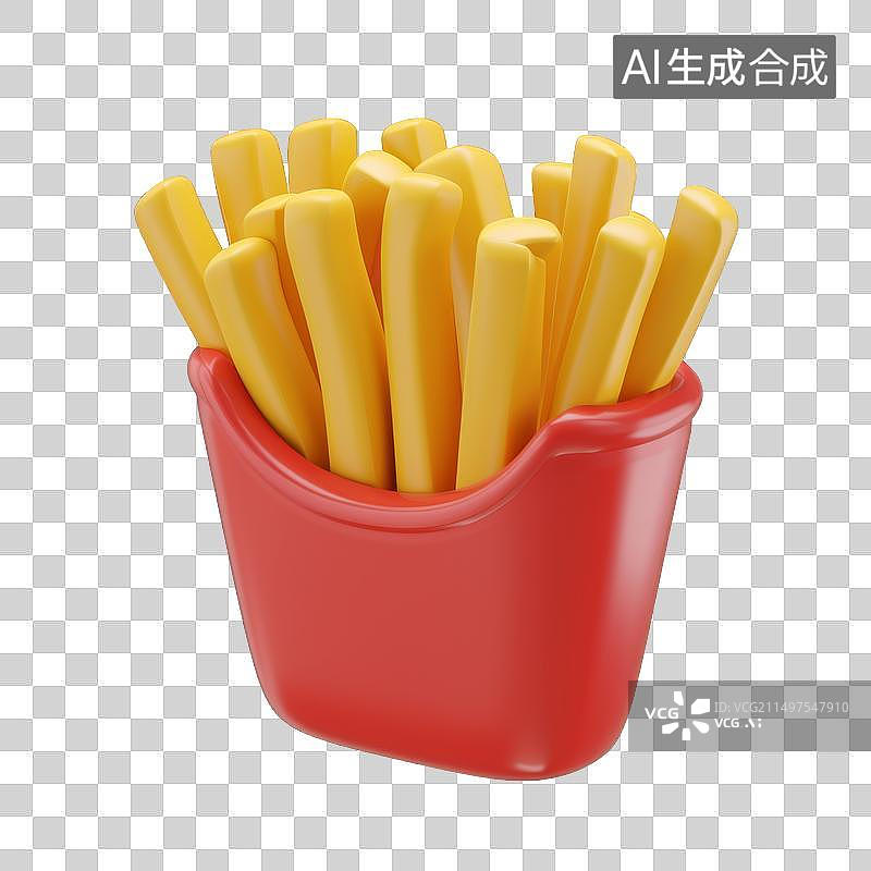 【AI数字艺术】3D卡通薯条装在红色纸盒里PNG免扣元素图片素材