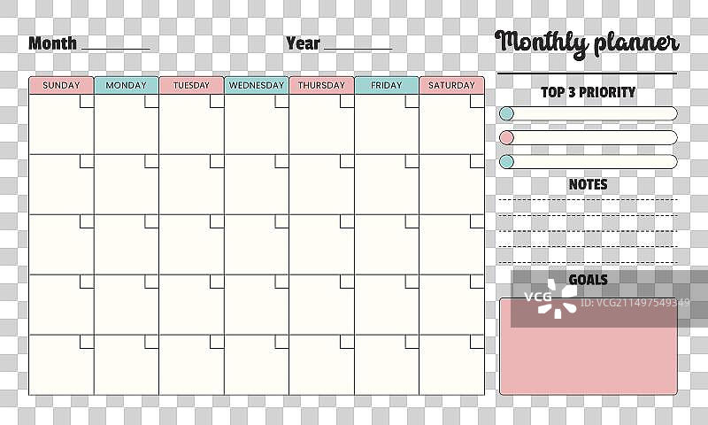 带有日期年份目标注释的月度计划页面图片素材