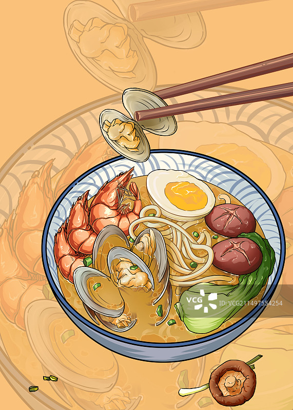 食物插画-海鲜小面图片素材