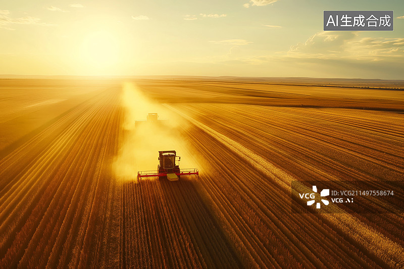 【AI数字艺术】航拍收割机收割小麦图片素材
