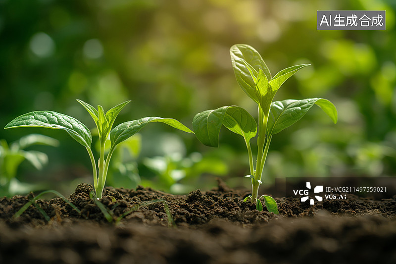 【AI数字艺术】土壤中刚发芽的禾苗图片素材
