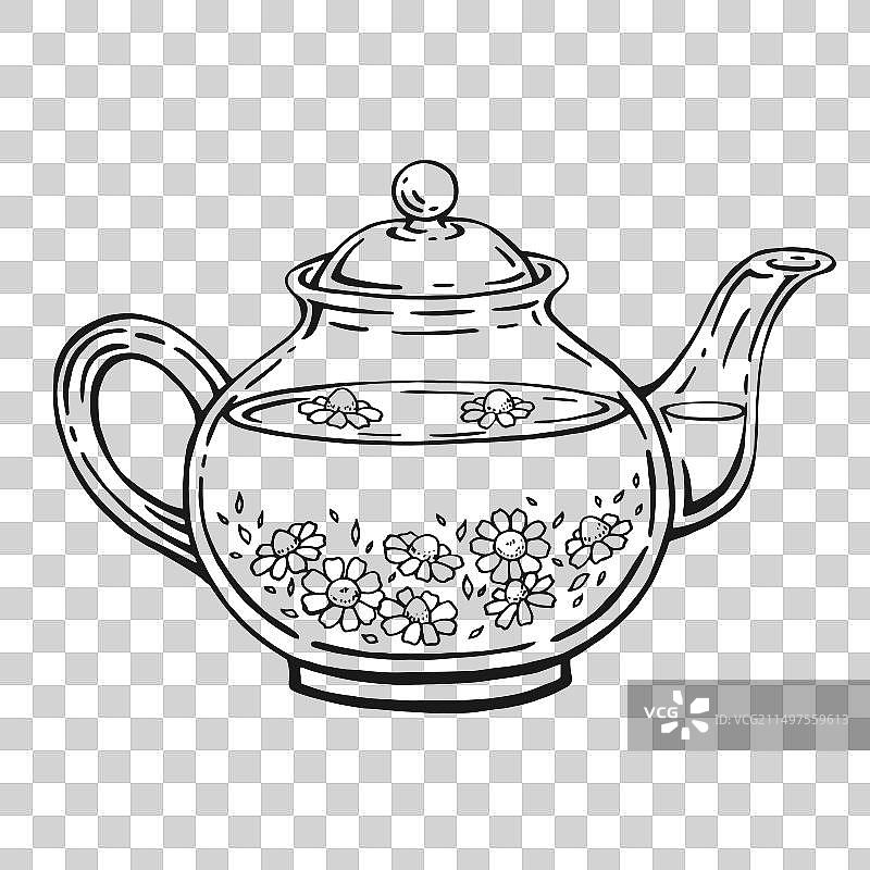 手拿健康洋甘菊茶的茶壶图片素材