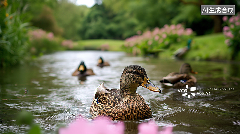 【AI数字艺术】公园里水面上的鸭子图片素材