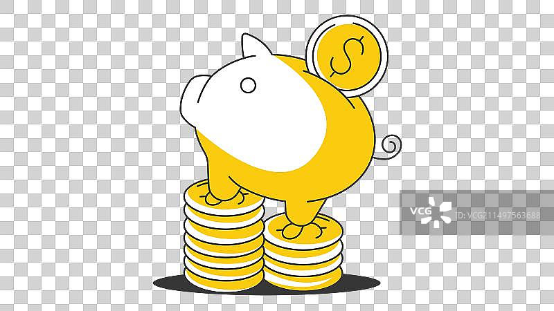 硬币上的小猪储蓄罐：创意理财图片素材