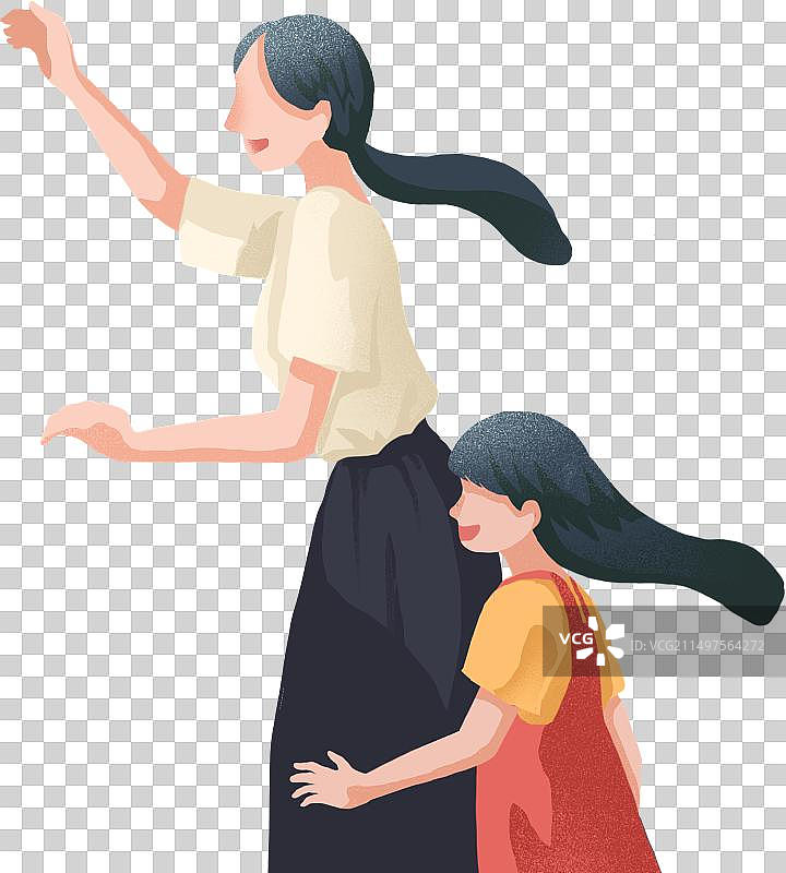 招手的母女图片素材