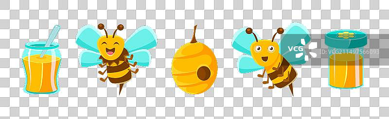 有趣的蜜蜂角色生产花蜜图片素材