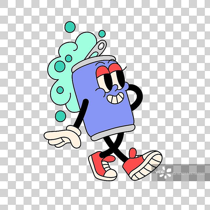 卡通苏打罐与泡沫的时尚吉祥物图片素材