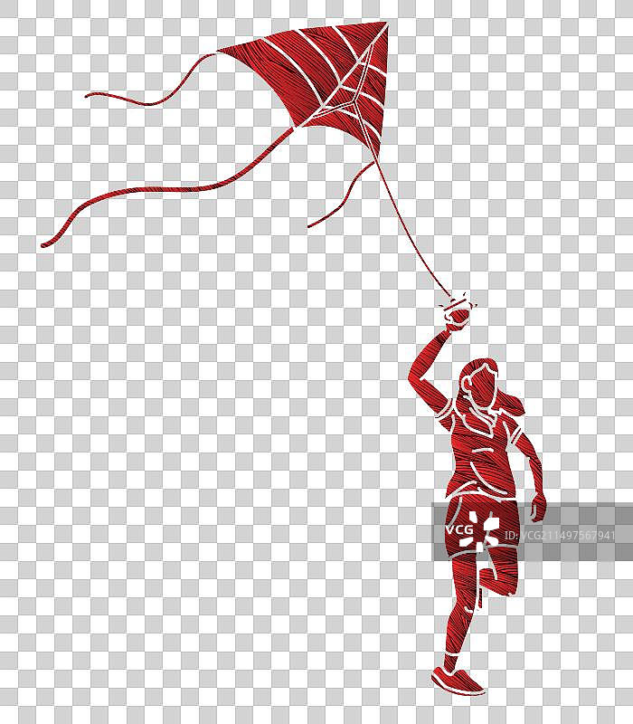 女孩奔跑放风筝儿童玩耍图片素材