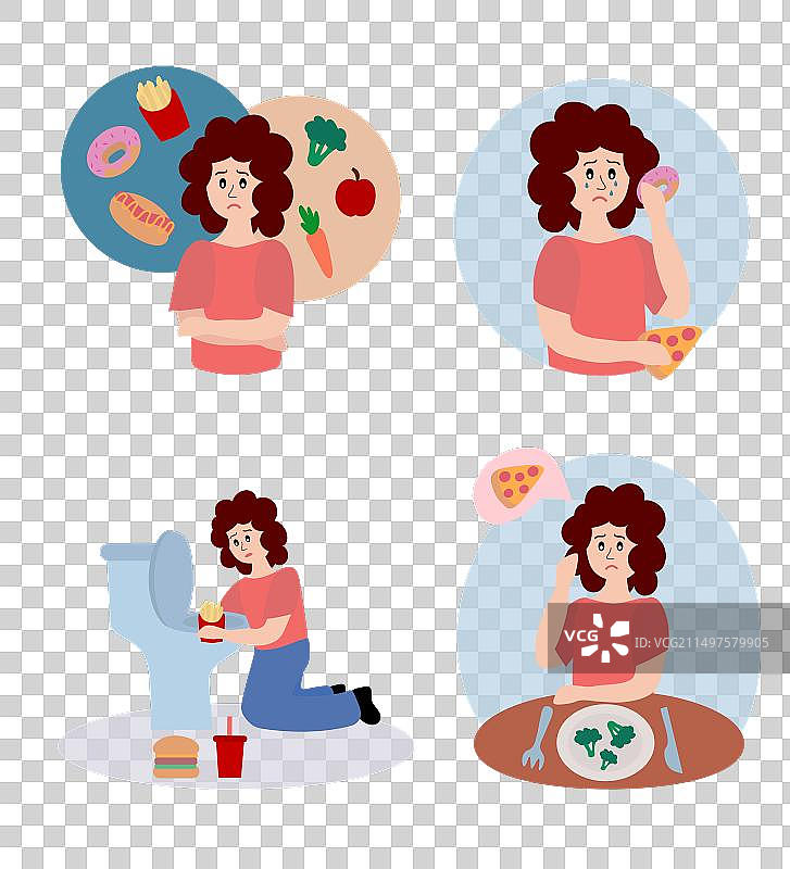 饮食失调的悲伤女人与食物成瘾概念图片素材