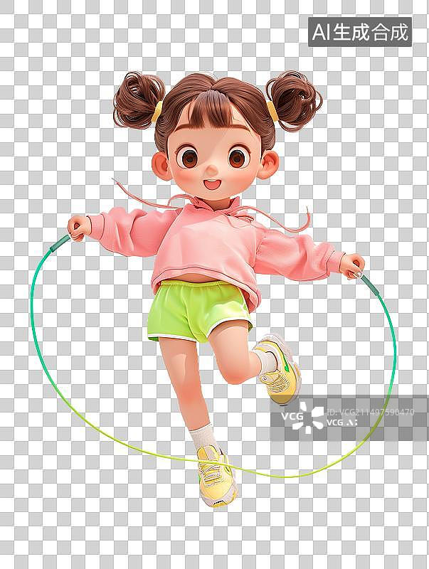 【AI数字艺术】3D免抠人物元素，正在跳绳的女孩图片素材