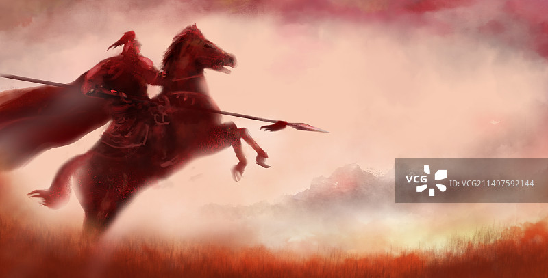 金戈铁马厚涂中国风古代三国名将骑马征战插画图片素材