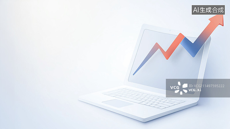 【AI数字艺术】科技与增长：笔记本电脑上的上升趋势图图片素材