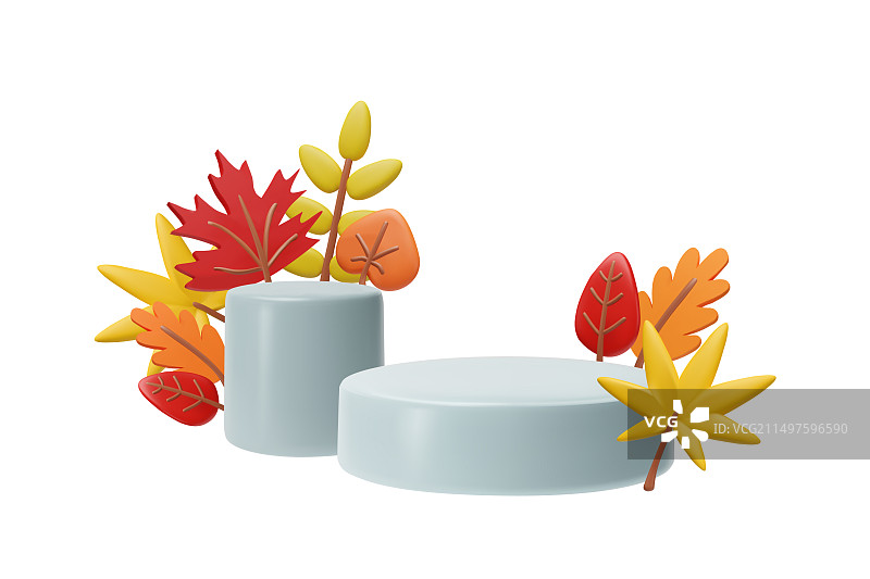 具有秋叶3D风格的白色讲台图片素材
