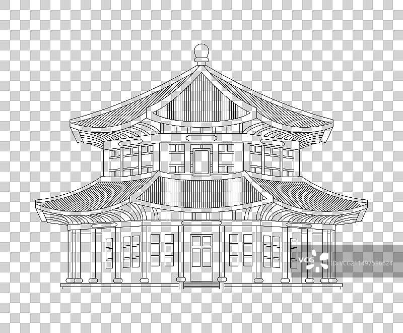 青岛城市古代传统建筑栈桥黑色剪影线稿插画图片素材