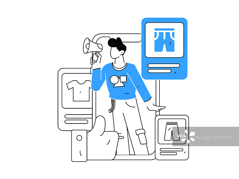 网红直播带货矢量互联网手绘插画图片素材