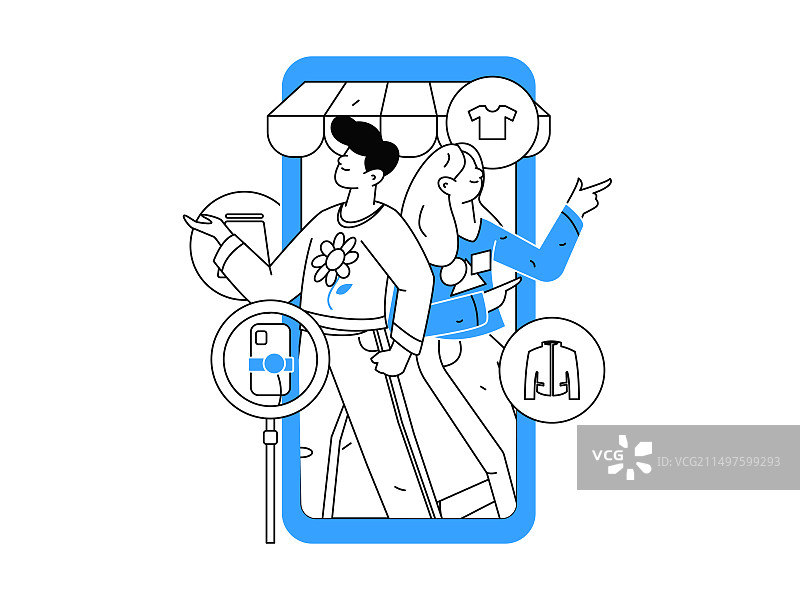 网红直播带货矢量互联网手绘插画图片素材