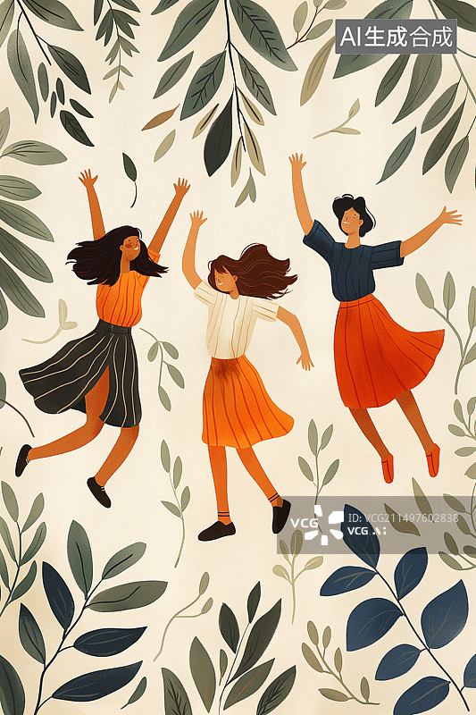 【AI数字艺术】节日狂欢跳舞的人群插画图片素材