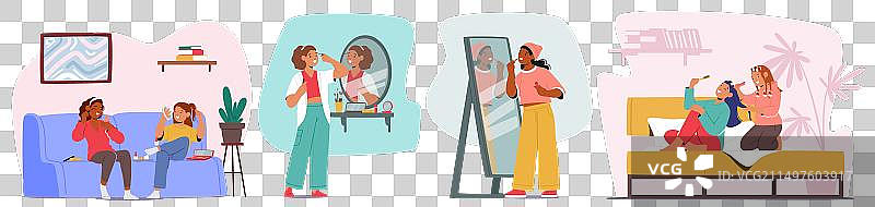 正在化妆的少女图片素材