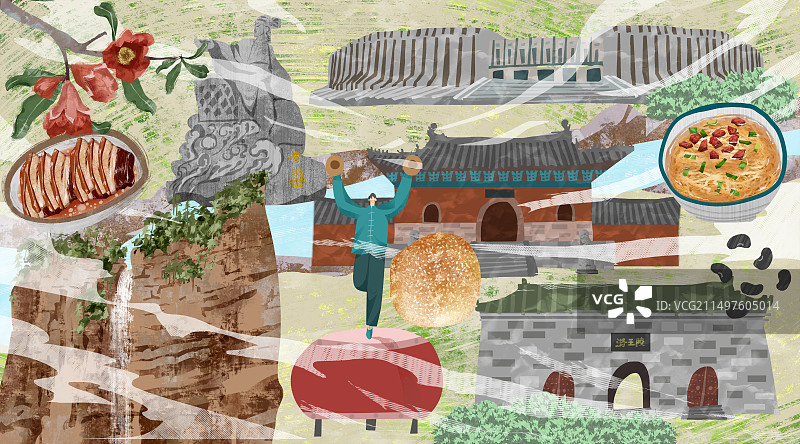 新乡市建筑人文美食插画图片素材
