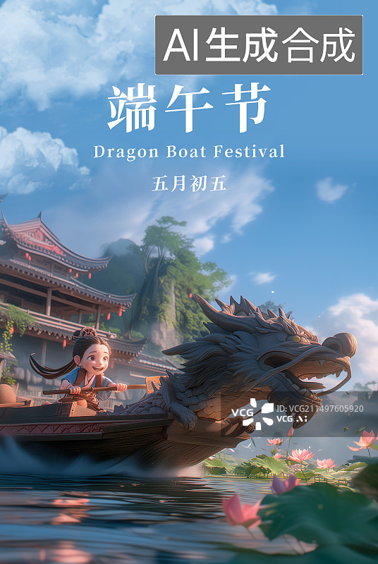 【AI数字艺术】端午节划龙舟图片素材