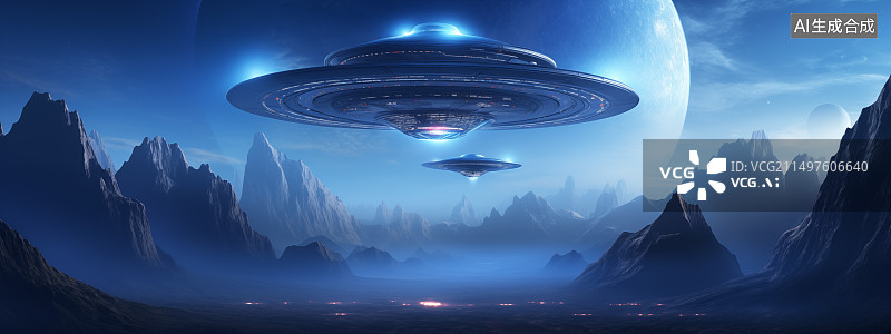 【AI数字艺术】飞碟UFO科幻抽象插画素材图片素材