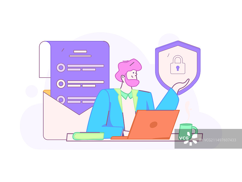商务网络安全人物扁平矢量概念运营手绘插画图片素材