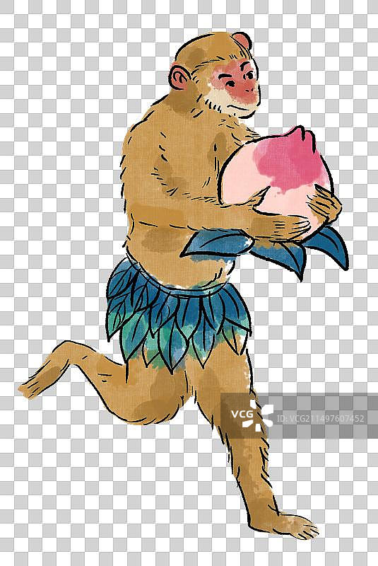 水墨风水墨画中国风新中式古风古典传统文化四大名著西游记弼马温美猴王齐天大圣行者孙悟空猴子抱桃子蟠桃图片素材