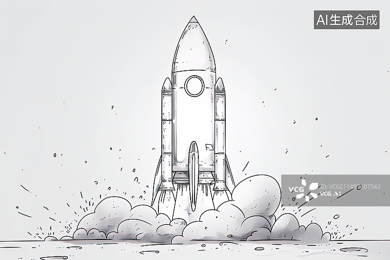 【AI数字艺术】卡通火箭宇宙飞船升空图图片素材