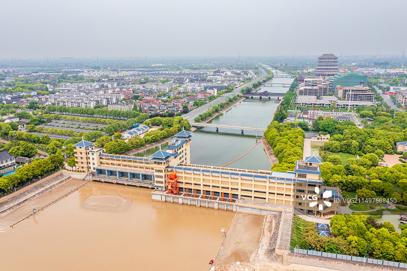 中国浙江嘉兴海宁杭嘉湖南排工程图片素材