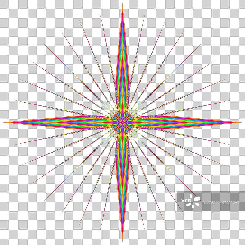 具有四个末端和彩色光线的星星图片素材