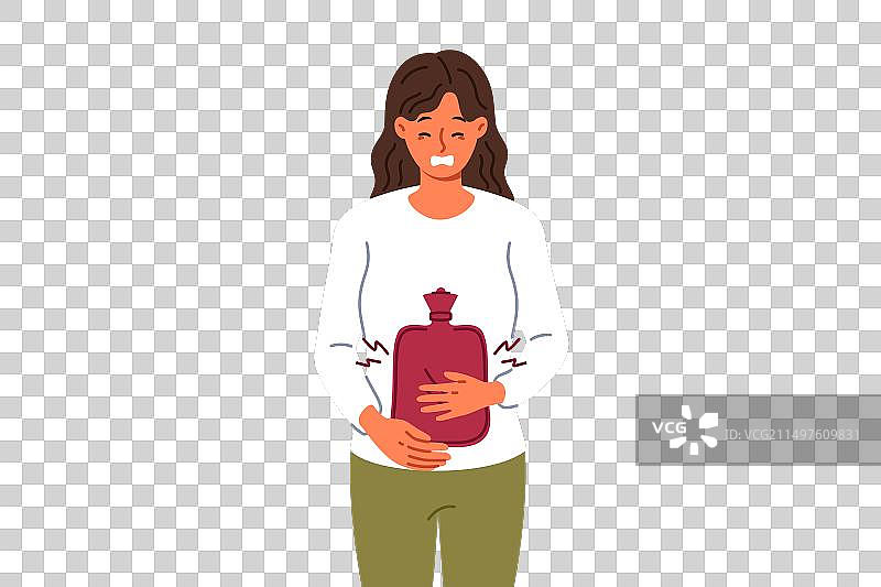 生病女性使用橡胶热水袋图片素材