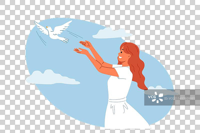 女人放飞象征和平的鸽子图片素材