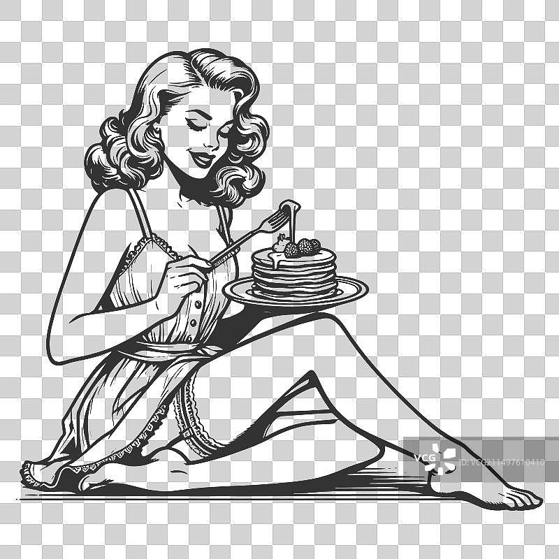 享用煎饼的复古女郎图片素材