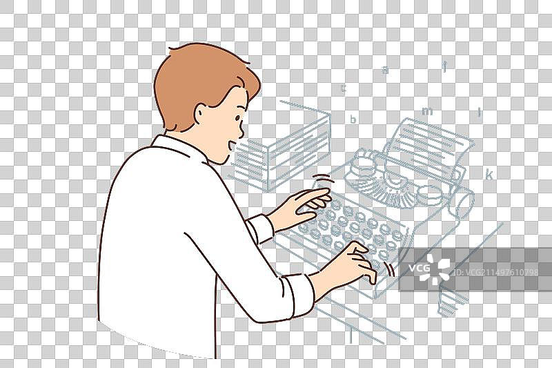 有动力的男作家使用机器打字图片素材