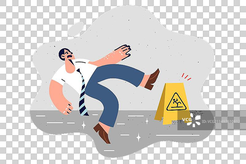 商务男士滑倒在湿滑的办公室地板上图片素材