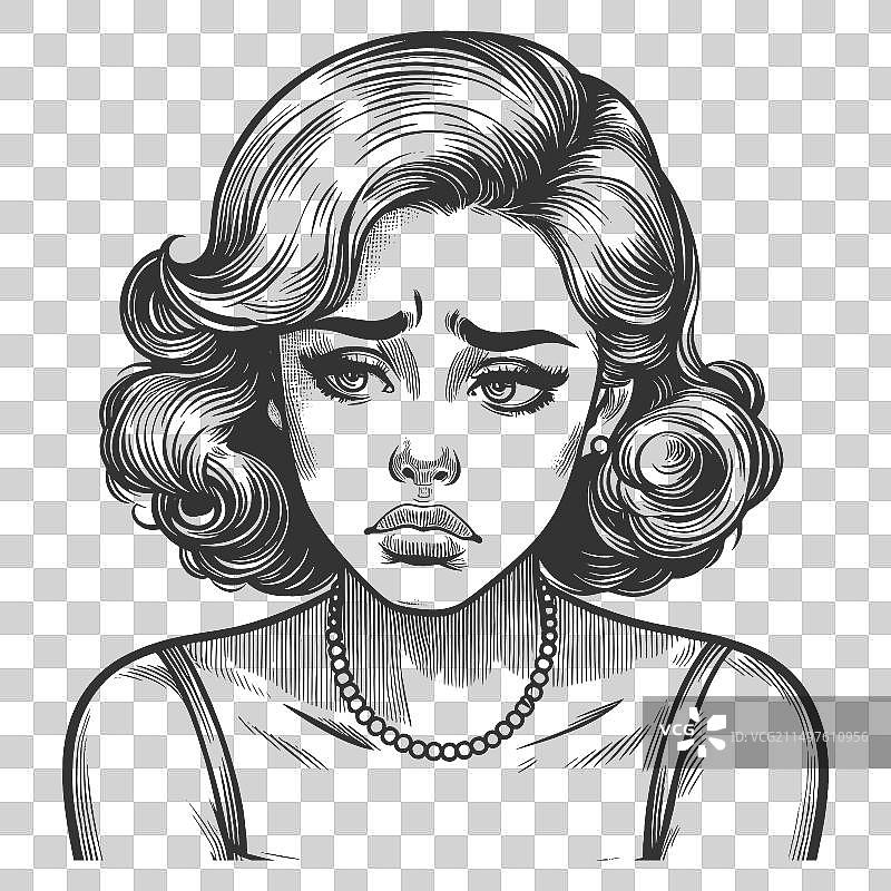 悲伤女人雕刻素描图片素材