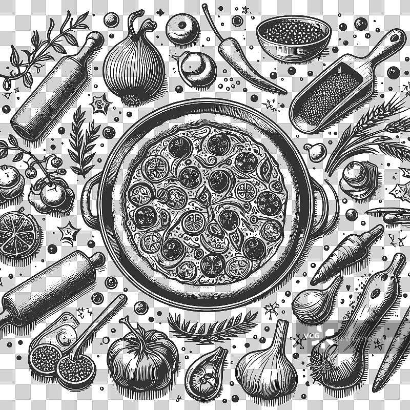 披萨和配料俯视图图片素材