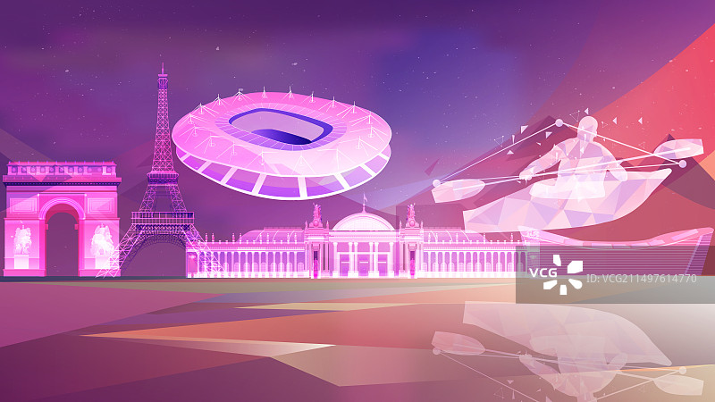 巴黎奥运会城市地标建筑皮划艇激流回旋图片素材