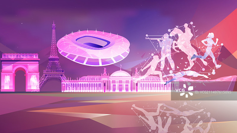巴黎奥运会城市地标建筑现代五项图片素材