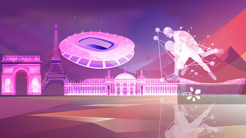 巴黎奥运会城市地标建筑摔跤项目图片素材