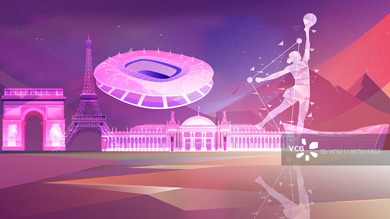 巴黎奥运会城市地标建筑手球项目图片素材