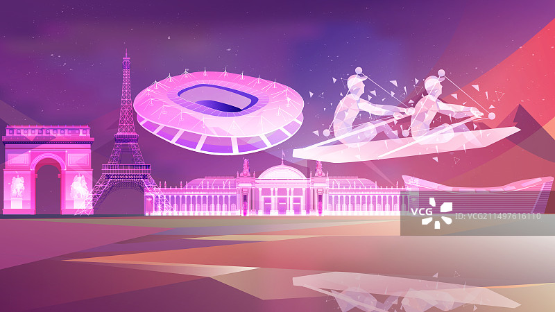 巴黎奥运会城市地标建筑赛艇项目图片素材