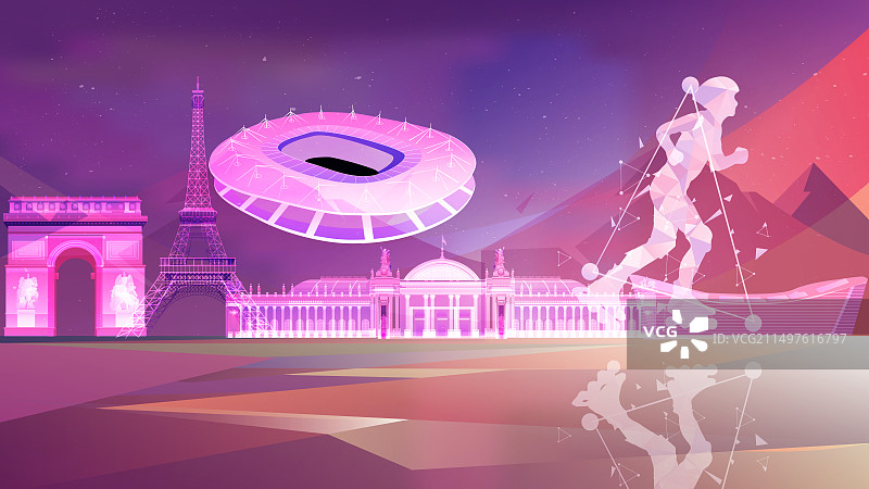 巴黎奥运会城市地标建筑轮滑项目图片素材