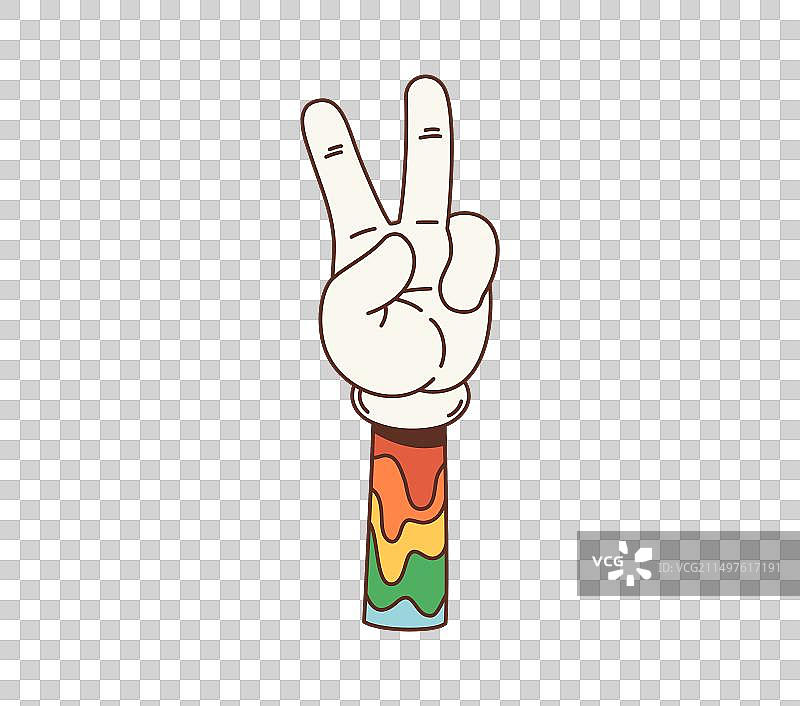 和平手势时髦卡通复古嬉皮符号图片素材