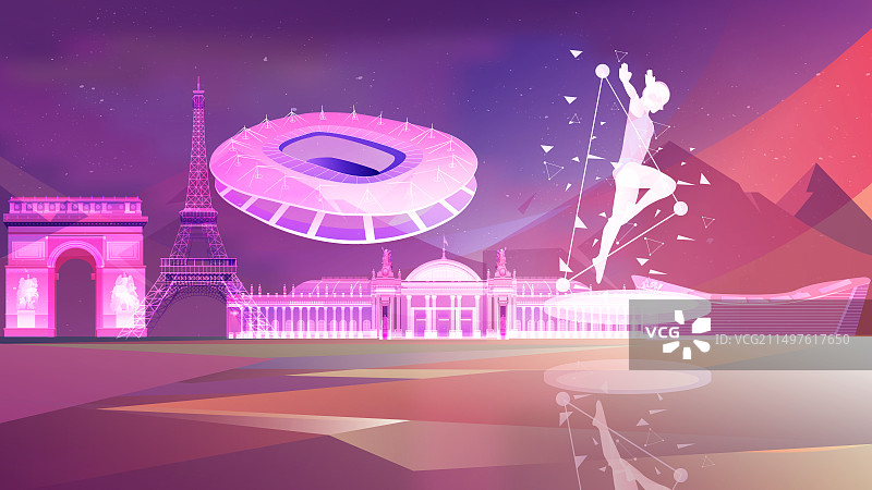 巴黎奥运会城市地标建筑跳床项目图片素材