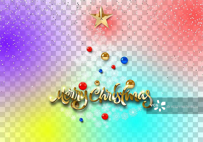 带雪花和装饰球的圣诞树卡片图片素材