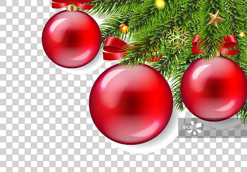 冬季背景、圣诞树和红色球图片素材