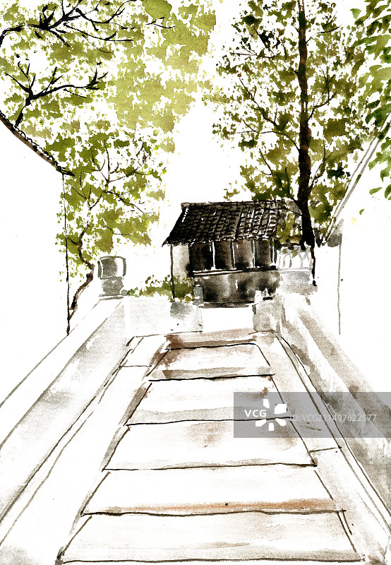 石级上的房子图片素材