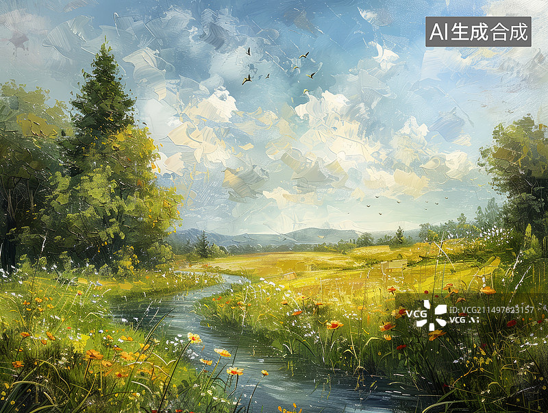 【AI数字艺术】油画风格夏日风景图片素材