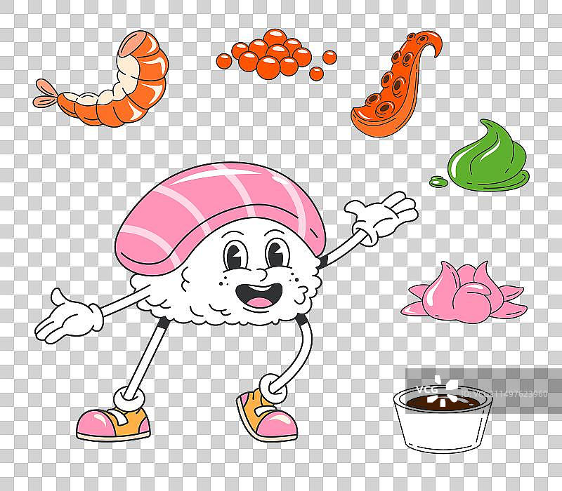 带有食材的卡通日本寿司角色图片素材